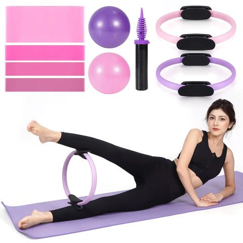 Pilates Ring & Ball Set – Home Pilates Equipment (Pink & Purple)