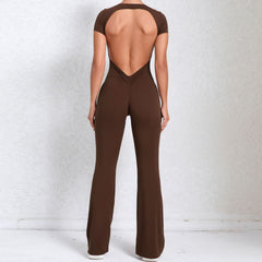 Bare Back Short Sleeve Yoga Jumpsuit – Nude Feel