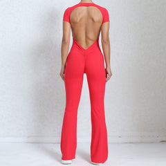 Bare Back Short Sleeve Yoga Jumpsuit – Nude Feel