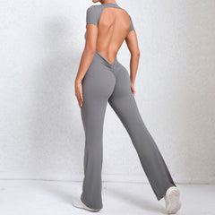 Bare Back Short Sleeve Yoga Jumpsuit – Nude Feel