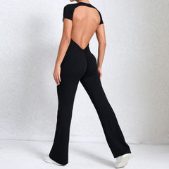 Bare Back Short Sleeve Yoga Jumpsuit – Nude Feel