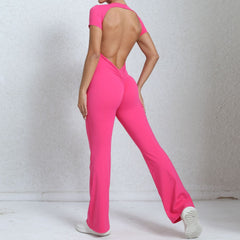Bare Back Short Sleeve Yoga Jumpsuit – Nude Feel