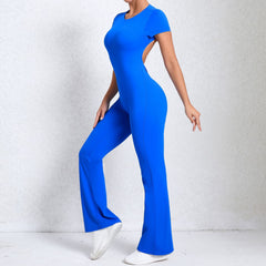 Bare Back Short Sleeve Yoga Jumpsuit – Nude Feel